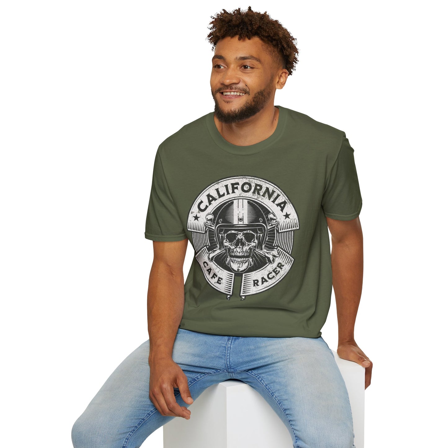 California Skull Caffe Racer Vintage Design Motorcycle T-Shirt